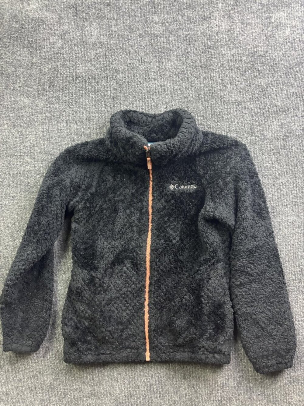 Columbia Jacket Youth Medium 10/12 Gray Sherpa Fleece Full‎ Zip Pockets Warm